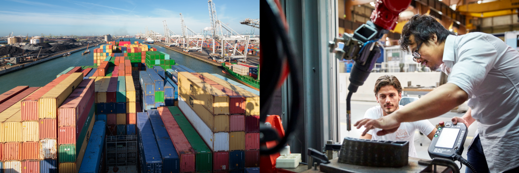 Inspecting the form of a part being built at the Port of Rotterdam