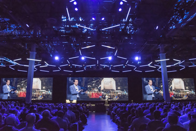 Autodesk CEO Andrew Anagnost delivering a keynote address at Autodesk University.