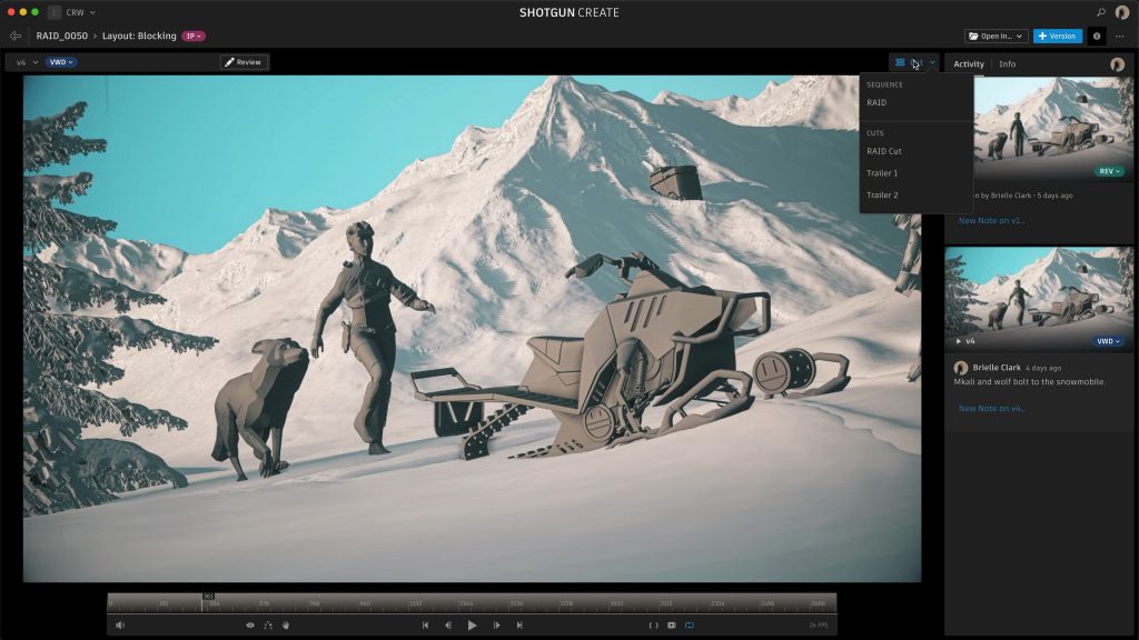 screenshot of film scene in Shotgun Software