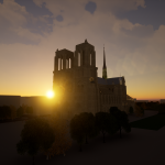 3d model of Notre-Dame Cathedralat sunset