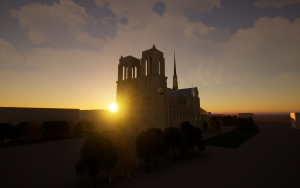 3d model of Notre-Dame Cathedralat sunset
