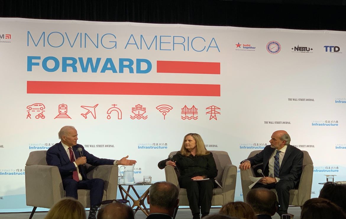 Autodesk sponsored United for Infrastructure’s 2020 Presidential candidates forum,President Biden and US Transport Secretary Buttigieg on stage at United for Infrastructure’s 2019 Presidential candidates forum