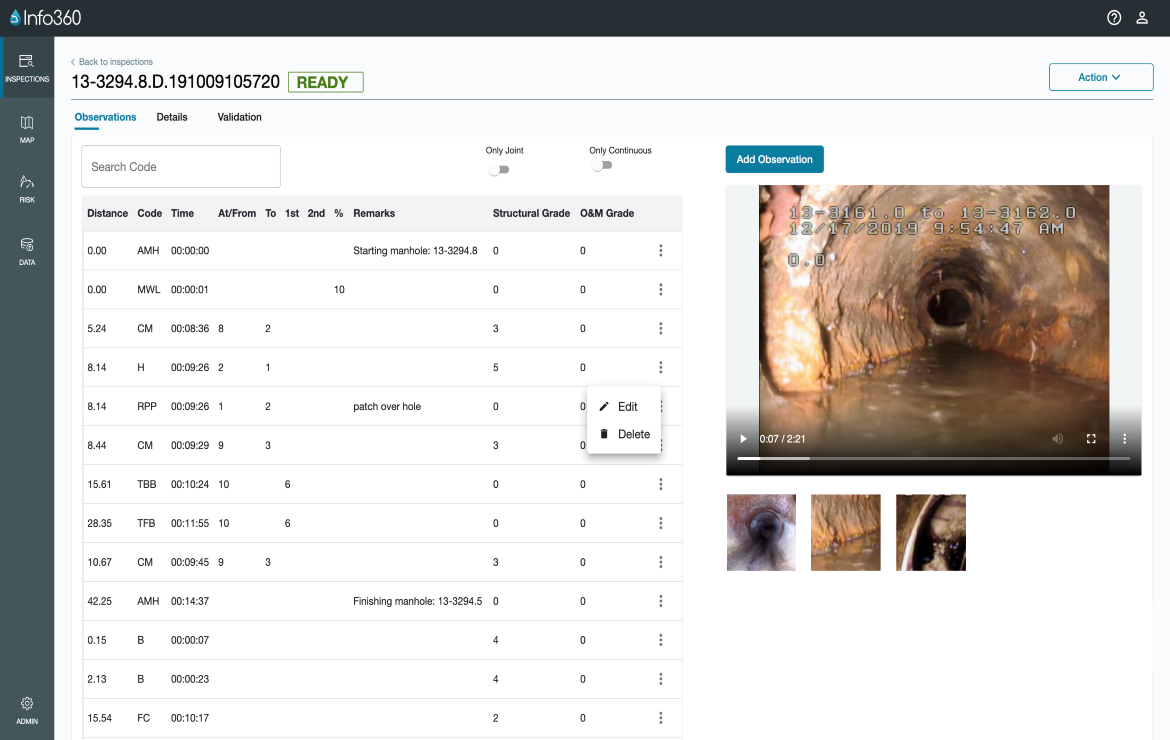 Screenshot of Innovyze Info360 Asset integrated inspection viewer.