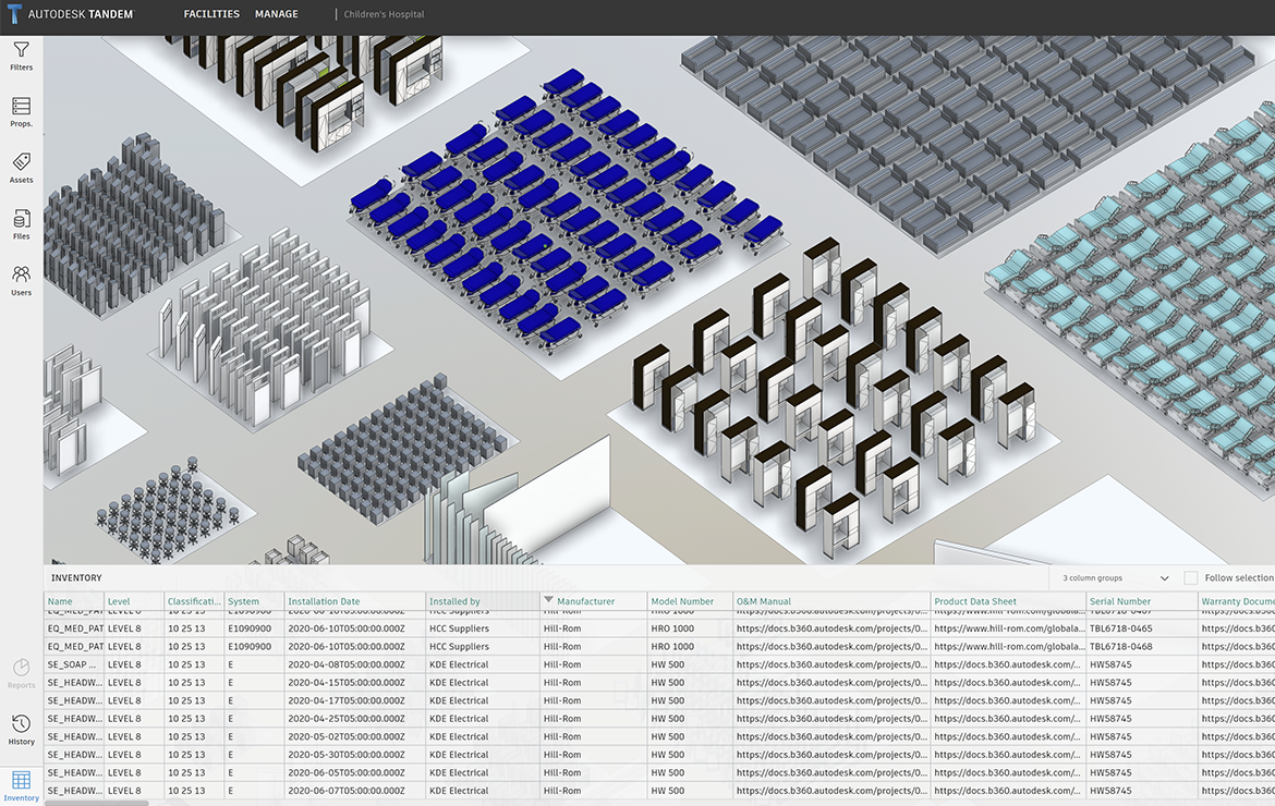 In product screenshot of Autodesk Tandem assets clustered by type.