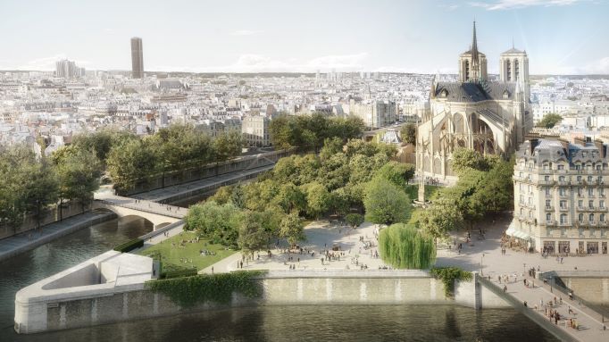 Aerial view of the Notre-Dame surrounding area.