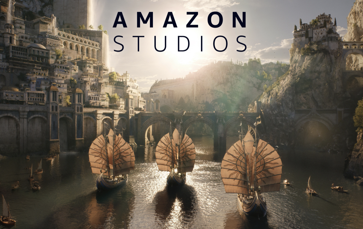 Ships sailing on the sea with Amazon Studios logo overlay