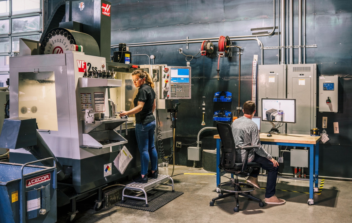 Two employees working in Fusion at teh Autodesk Technology Center in San Francisco