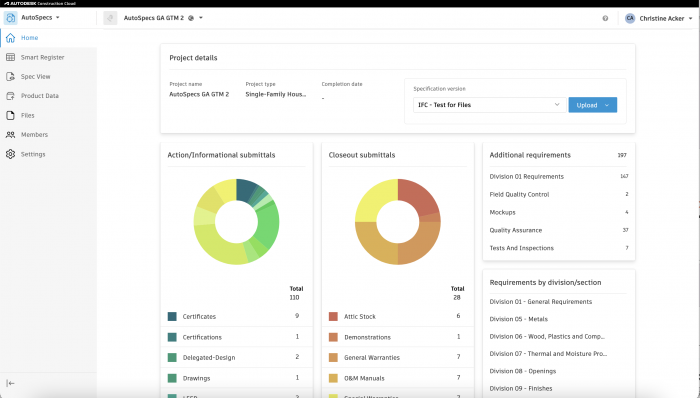 Screenshot of AutoSpecs construction software