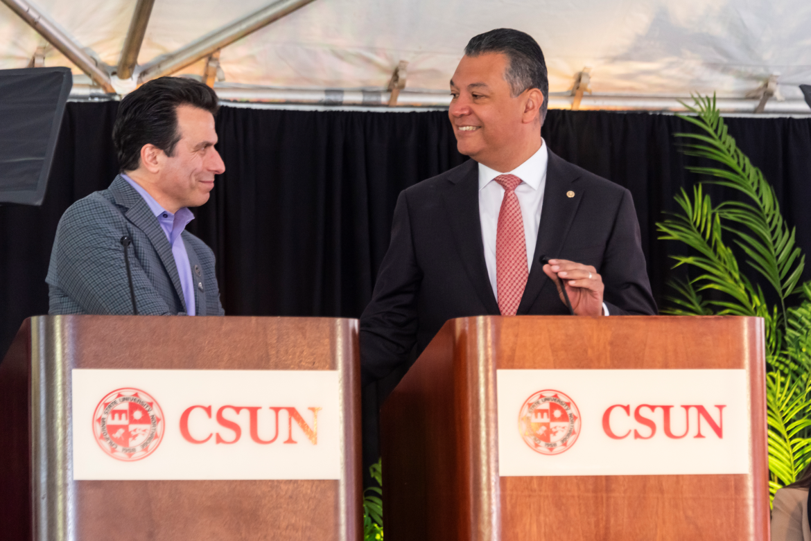 Two men speaking at CSUN podiums