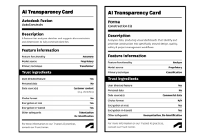 Fusion AutoConstrain and Forma Construction IQ AI transparency cards.