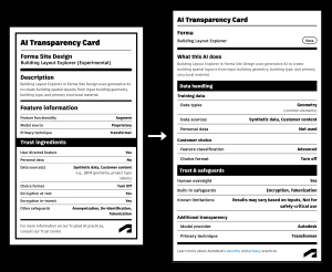 Old and New AI Transparency Cards for Forma Building Layout Explorer  